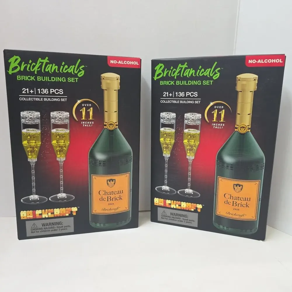 2 Brickcraft Chateau De Brick Bricktanicals 136 pc Bottle + Champagne Glasses